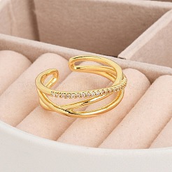 Rack Plating Brass Micro Pave Clear Cubic Zirconia Cuff Rings&nbsp;RJEW-M028-111G
