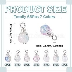 63Pcs 7 Colors Transparent Crackle Glass Round Bead Pendants&nbsp;PALLOY-TADJ00016