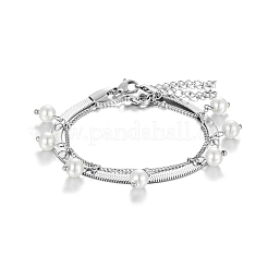 Fashionable Stainless Steel Herringbone & Curb Chains Double Layer Bracelets&nbsp;TF4640-1