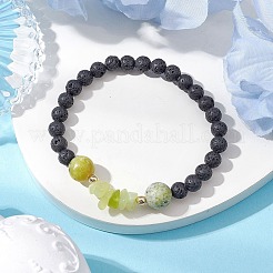 Natural Lemon Jade with Natural Lava Rock Beaded Stretch Bracelets for Women&nbsp;BJEW-JB11130-06