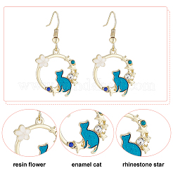 3 Pairs 3 Colors Resin Flower & Enamel Cat & Rhinestone Star Dangle Earrings&nbsp;EJEW-AN0001-88