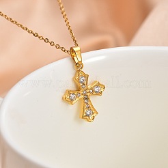 304 Stainless Steel Micro Pave Clear Cubic Zirconia Religion Cross Pendant Necklaces for Women&nbsp;WG29A99-01