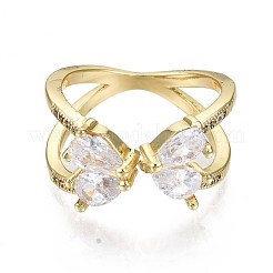 Brass Micro Pave Clear Cubic Zirconia Cuff Rings&nbsp;RJEW-S044-081-NF
