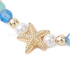 3Pcs Starfish Natural Agate & Amazonite & Shell Pearl Beads Braided Bead Bracelets for Women&nbsp;BJEW-JB12765