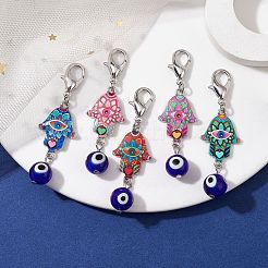 Hamsa Hand with Evil Eye Alloy Enamel & Lampwork Pendant Decorations&nbsp;HJEW-JM01672