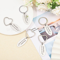 6Pcs 2 Styles Mother's Day Oval with Word Remember I Love You Mom Stainless Steel Keychain&nbsp;AJEW-GO0001-57