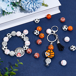 16Pcs 14 Styles All Kinds of Sports Balls Silicone Beads&nbsp;SIL-PA0001-32