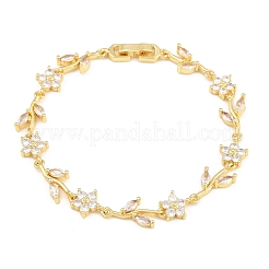 Brass Pave Cubic Zirconia Flower Link Chain Bracelets for Women&nbsp;KK-CBA68DA-14G-11