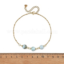 Round Natural Larimar Beads 304 Stainless Steel Satellite Chain Anklets for Women&nbsp;AJEW-AN00877