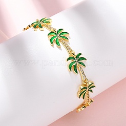 Ocean Theme Brass Cubic Zirconia with Enamel Link Bracelets for Women&nbsp;BJEW-F514-01C-G