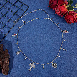 1Pc Gothic Theme Alloy Heart Cross Rose Flower Rivet Pendant Waist Belly Chains&nbsp;NJEW-BM0001-06