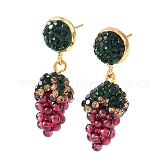 Grape Brass & Polymer Clay Rhinestones Dangle Stud Earrings&nbsp;EJEW-G455-01G
