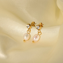 French Delicate Freshwater Pearl & 304 Stainless Steel Stud Earrings&nbsp;PJ3538