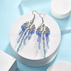 Glass Beaded Flower Tassel Chandelier Earrings&nbsp;EJEW-TA00225-03