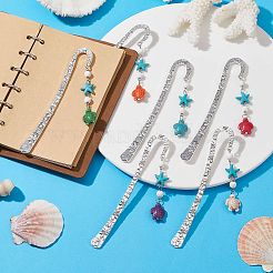 Synthetic Turquoise Tortoise Starfish Pendant Bookmarks with Natural Lava Rock&nbsp;AJEW-JK00285