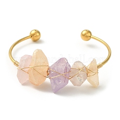 Natural Quartz Crystal Chips Beaded Cuff Bangle&nbsp;BJEW-TA00369