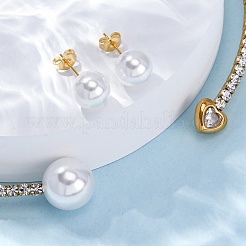 Round Plastic Imitation Pearl Stud Earrings & Heart Cubic Zirconia Rhinestone Cuff Choker Necklaces Sets&nbsp;SJEW-U003-08G