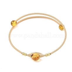Round Natural Amber Herringbone Wire-Wrapped Cuff Bangles&nbsp;BJEW-JB14498