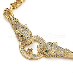 Brass Micro Pave Cubic Zirconia Leopard Pendant Twisted Chain Necklaces&nbsp;NJEW-K385-01C-01