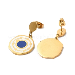 Enamel Flat Round Dangle Stud Earrings&nbsp;EJEW-E286-08G