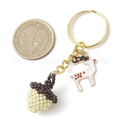 Pine Cones and Sika Deer Glass Seed Bead Keychain&nbsp;KEYC-MZ00028