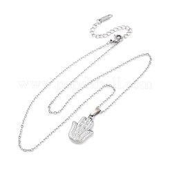 Hamsa Hand 304 Stainless Steel Pendant Necklaces&nbsp;NJEW-H059-01P