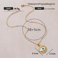 Vintage 304 Stainless Steel Enamel White Evil Eye Pendant Necklaces for Women&nbsp;QI8338