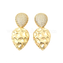 Brass Clear Cubic Zirconia Groove Teardrop Stud Earrings&nbsp;EJEW-C147-05G