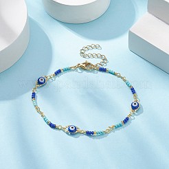 Brass Evil Eye Link Chain Bracelet with Glass Beaded for Women&nbsp;BJEW-JB09385