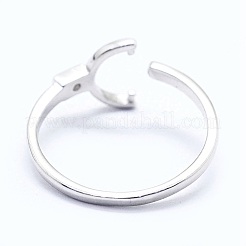 Anti-Tarnish Adjustable Rhodium Plated 925 Sterling Silver Cuff Finger Design Ring Mounts Fittings with Pearl Seat&nbsp;STER-I016-045P