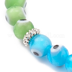Rainbow Round Evil Eye Lampwork Stretch Beaded Bracelets for Kids&nbsp;X-BJEW-JB05940