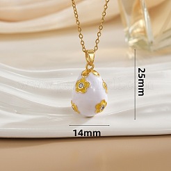 Brass Pave Clear Cubic Zirconia with Enamel White Easter Egg Pendant 304 Stainless Steel Chain Necklaces&nbsp;FS-WGB51E6-01