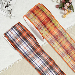 2 Rolls 2 Colors Tartan Pattern Polyester Ribbon&nbsp;OCOR-GF0005-36