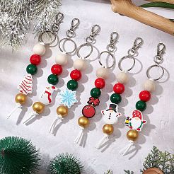 Christmas Themed Silicone Beads & Wood Beads Pendant Decorations&nbsp;HJEW-JM02379