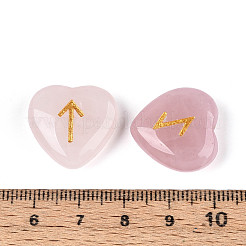 25Pcs Natural Rose Quartz Heart Rune Stones with Elder Futhark Alphabet Engraved&nbsp;G-T144-02D