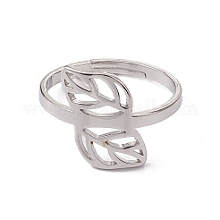 Non-Tarnish 201 Stainless Steel Hollow Out Leaf Adjustable Ring for Women&nbsp;RJEW-C045-05P