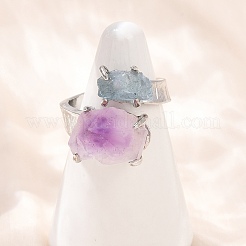 Nuggets Natural Amethyst & Aquamarine Open Cuff Rings&nbsp;RJEW-K286-12P-02