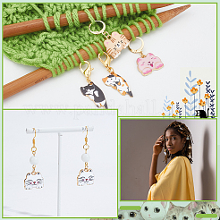 2 Sets 2 Style Cat Alloy Enamel Charm Locking Stitch Marker&nbsp;HJEW-NB0002-11