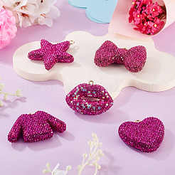 5Pcs 5 Styles Handmade Polymer Clay Glass Rhinestone Big Pendants&nbsp;RB-BT0001-04
