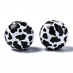 Painted Natural Wood European Beads&nbsp;WOOD-S057-054