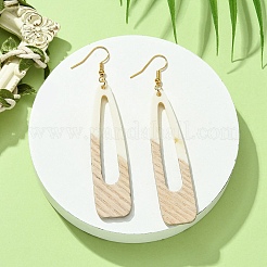 Two Tone Resin & Wood Dangle Earrings&nbsp;EJEW-JE05508-02