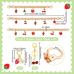 3Pcs 3 Style Strawberry Cherry Alloy Red Enamel Pendant Purse Decorative Chains&nbsp;AJEW-PH0007-66