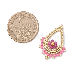 Faceted Round Natural Ruby & Glass Seed Beaded Pendants&nbsp;PALLOY-MZ01097-02