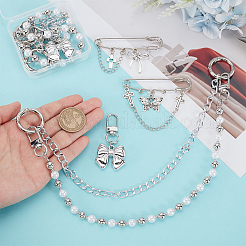 Cross Aluminium Chain & CCB Plastic & Imitated Pearl Acrylic Bead Boot Strap Chains&nbsp;HJEW-OC0001-47