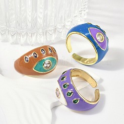 Brass Micro Pave Clear Cubic Zirconia Enamel Cuff Rings for Women&nbsp;RJEW-L113-040G
