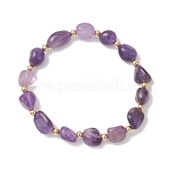 Natural Amethyst & Brass Beads Stretch Bracelets for Women&nbsp;BJEW-JB13414-01