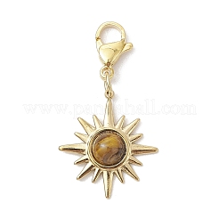 Natural Tiger Eye & Rose Quartz & Lapis Lazuli & Green Aventurine & Amethyst Sun Pendant Decoration&nbsp;HJEW-JM02828