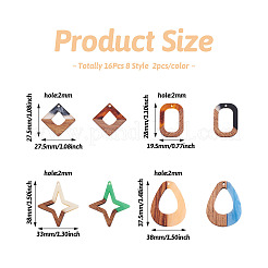 16Pcs 8 Style Opaque Resin & Walnut Wood Pendants&nbsp;RESI-CW0001-15
