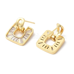 Clear Cubic Zirconia Square Dangle Stud Earrings&nbsp;EJEW-F316-09G