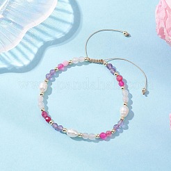 3Pcs Natural Mixed Gemstone & Cultured Freshwater Pearl Beads Braided Bead Bracelets for Women&nbsp;BJEW-JB12666